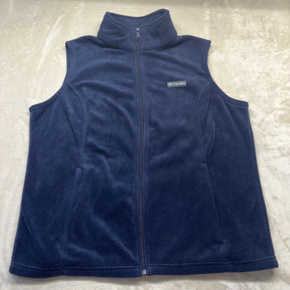 Columbia Womens Navy Blue Fleece Full Zip Mock Neck Vest Plus Size 1X
